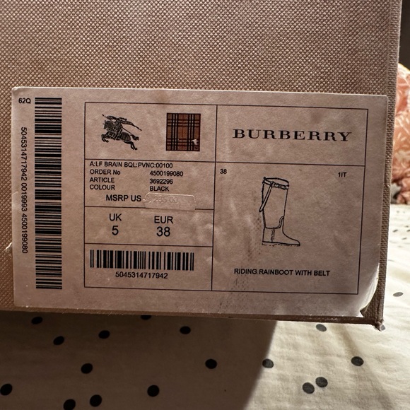 Burberry Riding Rainboot with Belt. Like Brand New, wore one time, minor scuffin - Picture 7 of 11